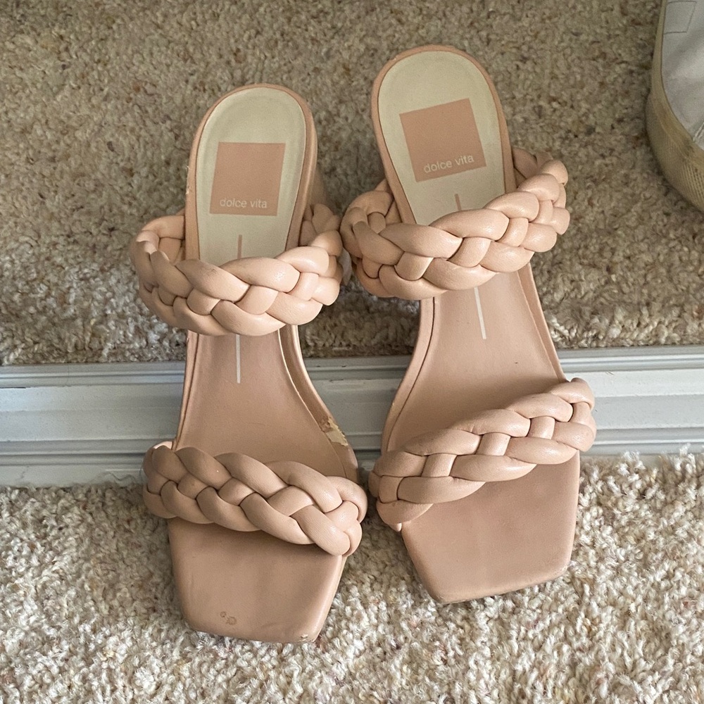 Dolce Vita Blush Pink Braided Two-Strap Slide Mules